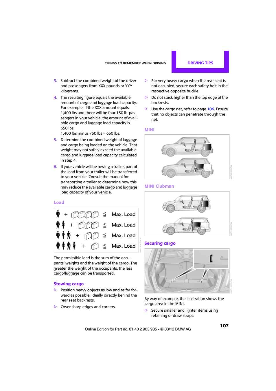 Mini 2012 Clubman User Manual | Page 108 / 269