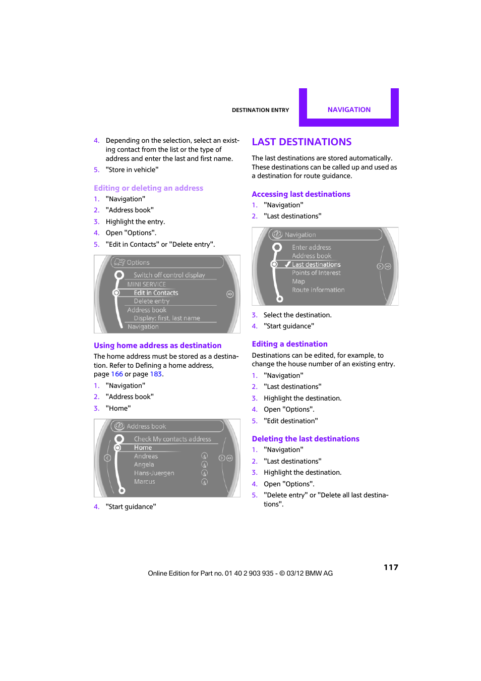 Last destinations | Mini 2012 Clubman User Manual | Page 118 / 269