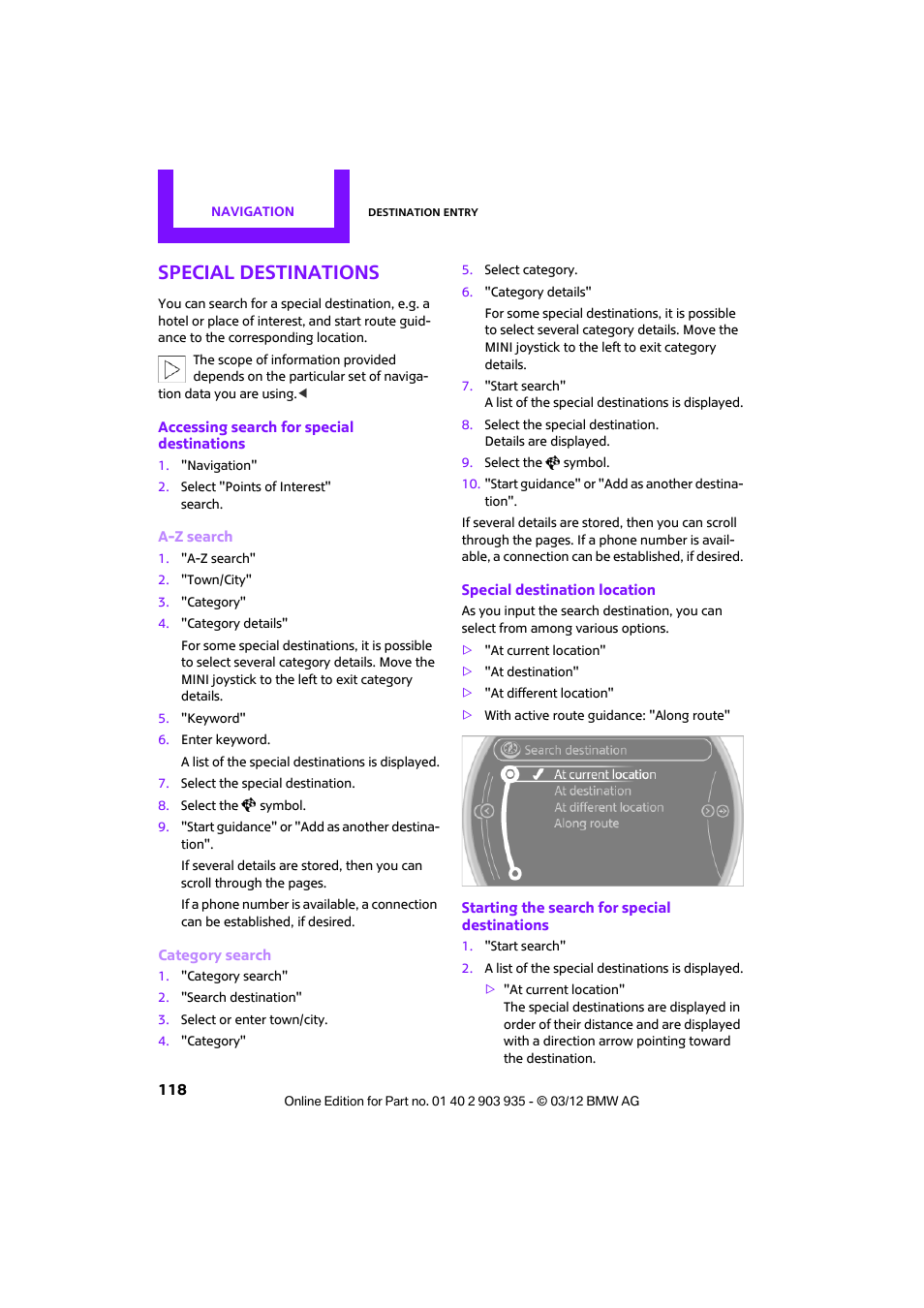 Special destinations | Mini 2012 Clubman User Manual | Page 119 / 269