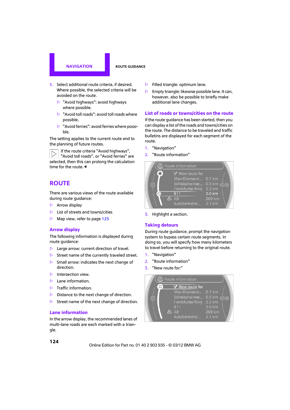 Route | Mini 2012 Clubman User Manual | Page 125 / 269