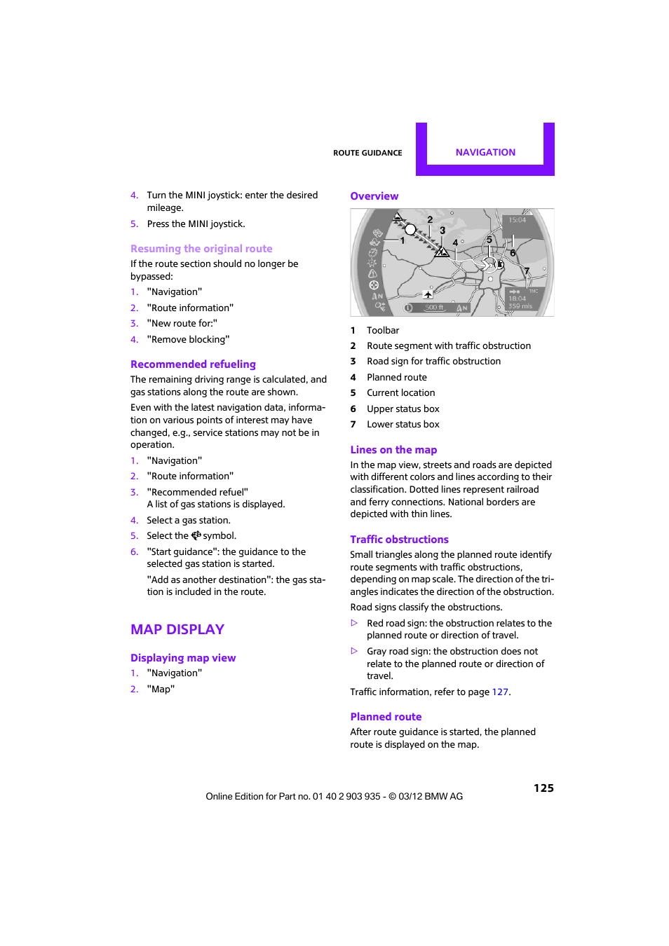 Map display | Mini 2012 Clubman User Manual | Page 126 / 269
