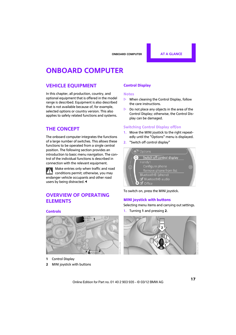 Onboard computer, Vehicle equipment, The concept | Overview of operating elements | Mini 2012 Clubman User Manual | Page 18 / 269