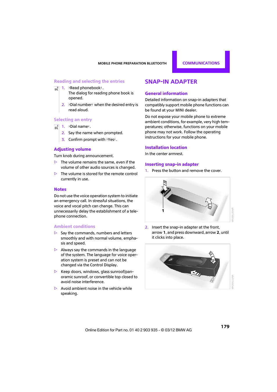 Snap-in adapter | Mini 2012 Clubman User Manual | Page 180 / 269