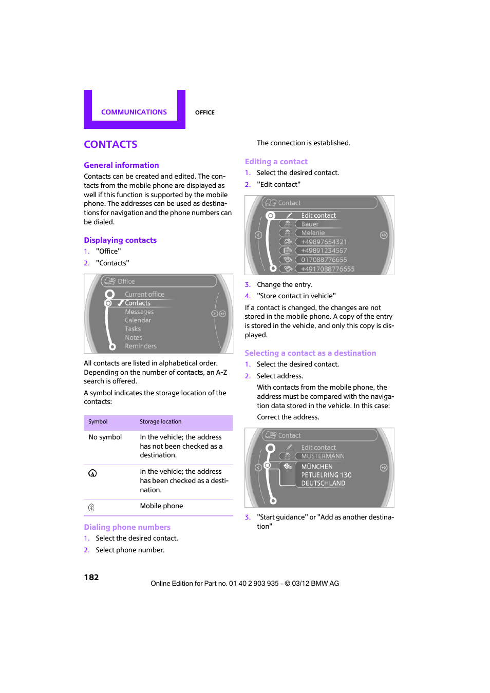 Contacts | Mini 2012 Clubman User Manual | Page 183 / 269