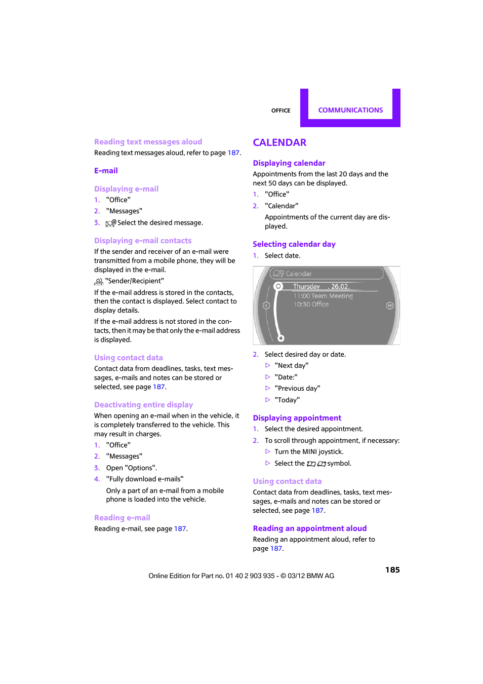 Calendar | Mini 2012 Clubman User Manual | Page 186 / 269