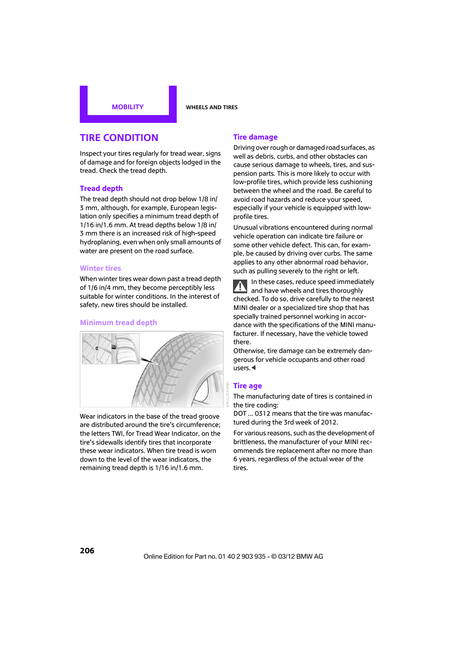 Tire condition | Mini 2012 Clubman User Manual | Page 207 / 269
