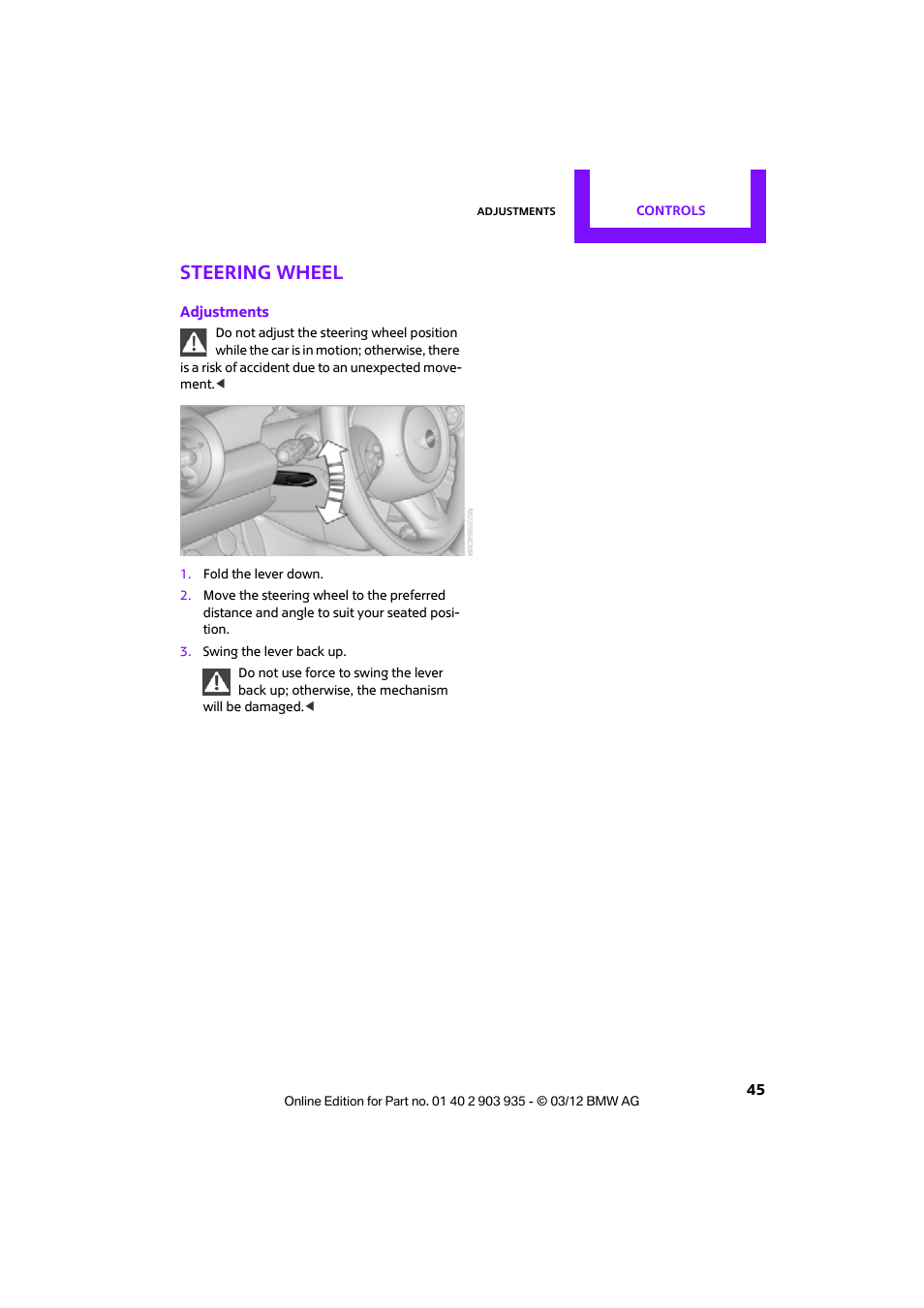 Steering wheel | Mini 2012 Clubman User Manual | Page 46 / 269