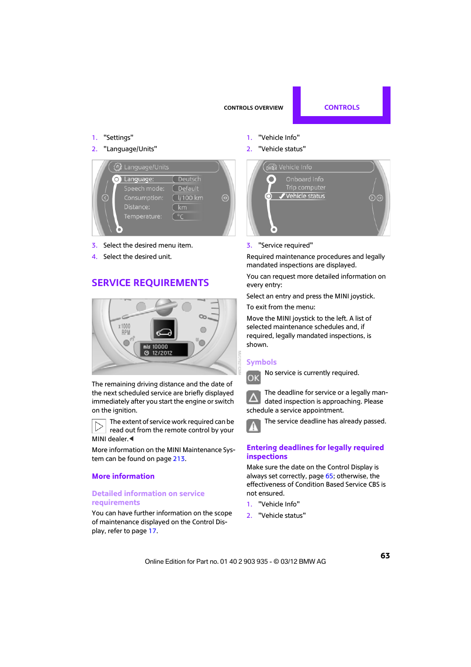 Service requirements | Mini 2012 Clubman User Manual | Page 64 / 269