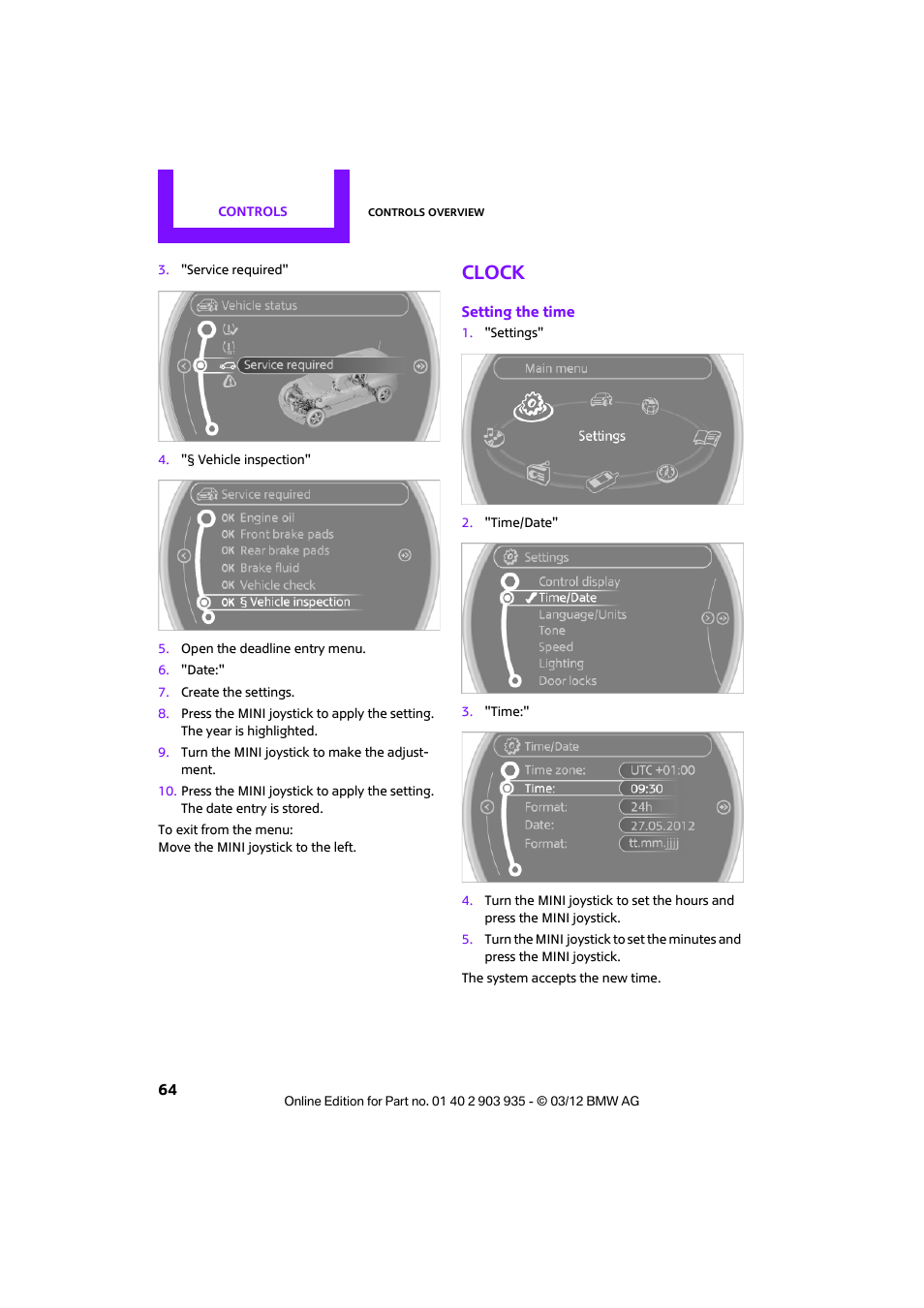 Clock | Mini 2012 Clubman User Manual | Page 65 / 269