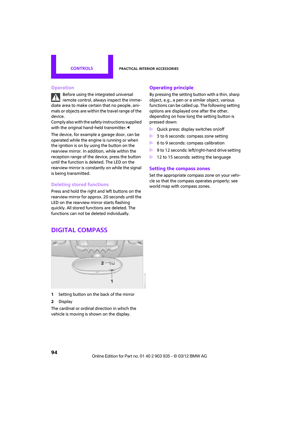 Digital compass | Mini 2012 Clubman User Manual | Page 95 / 269