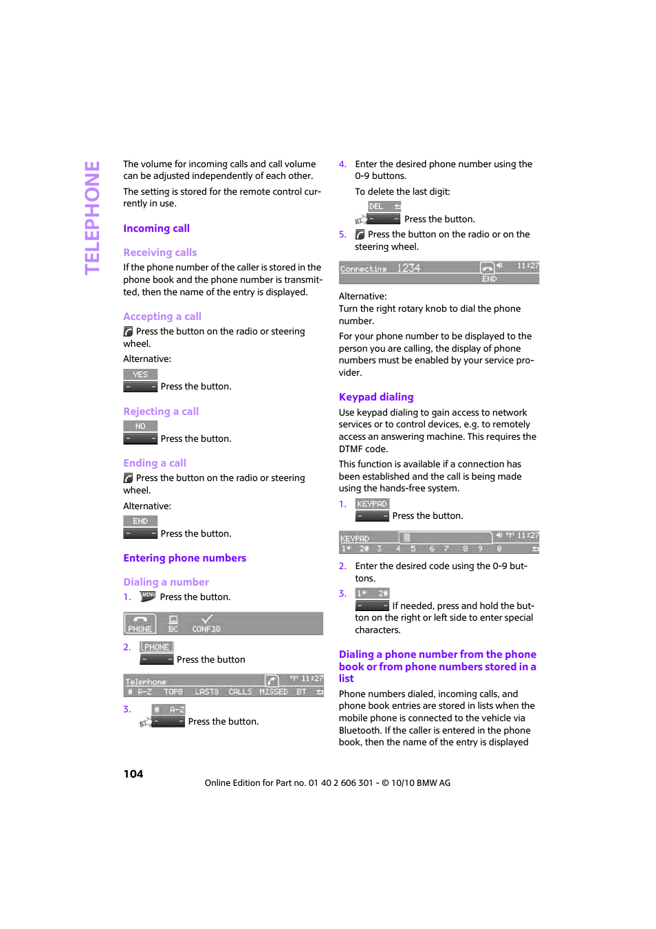 Switching displays, Telephone | Mini 2011 Countryman User Manual | Page 106 / 176