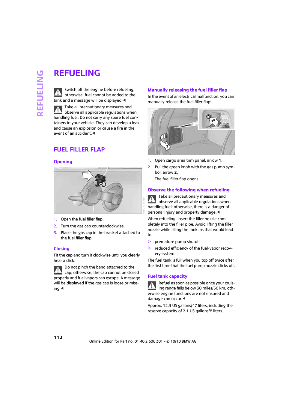 Refueling, Fuel filler flap, Obility | Mini 2011 Countryman User Manual | Page 114 / 176