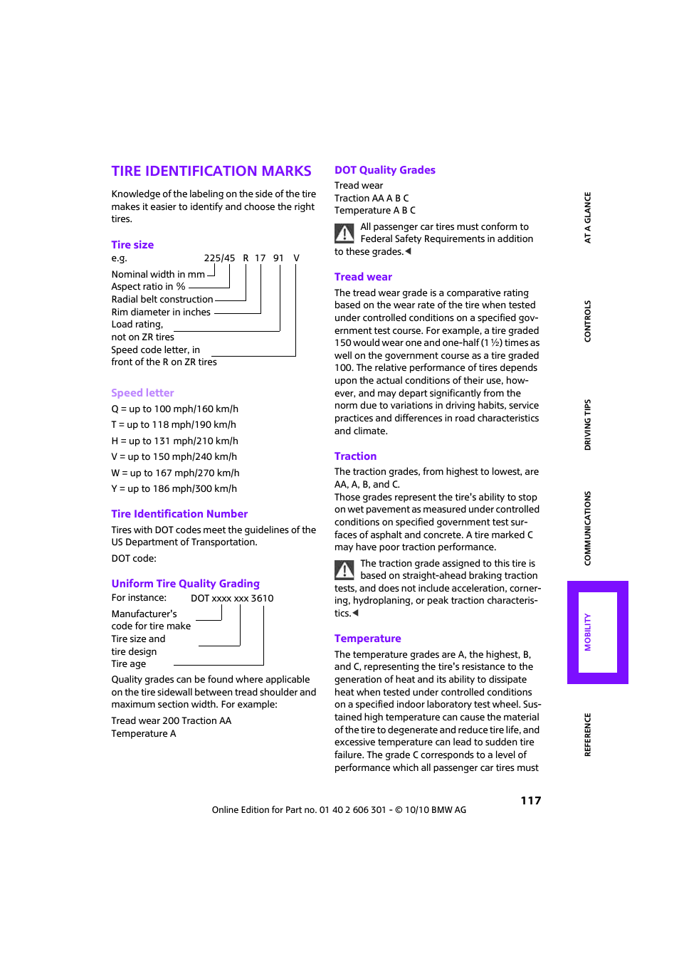 Tire identification marks | Mini 2011 Countryman User Manual | Page 119 / 176