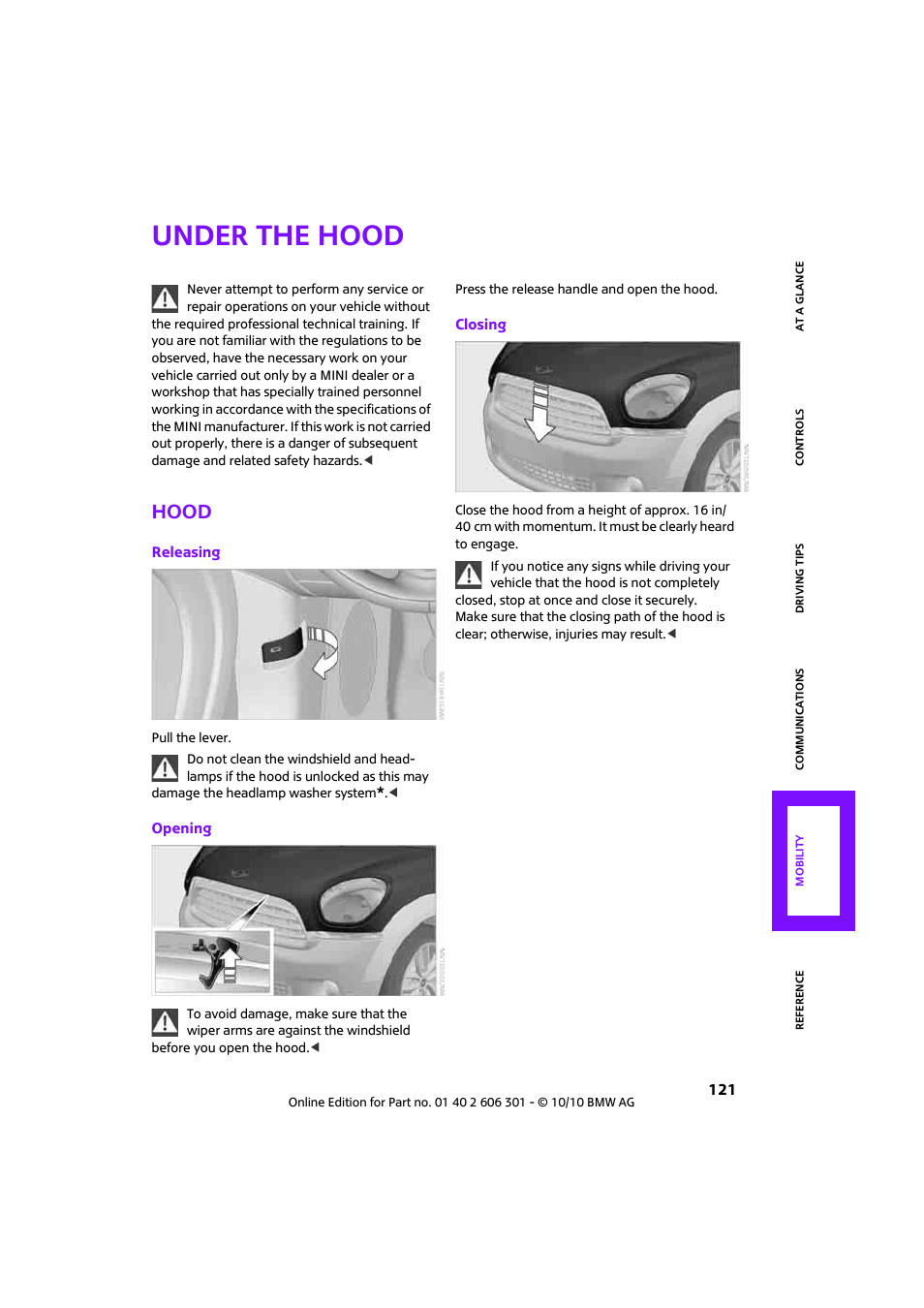 Under the hood, Hood | Mini 2011 Countryman User Manual | Page 123 / 176