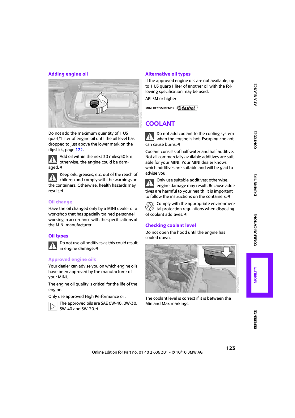 Coolant, Tank | Mini 2011 Countryman User Manual | Page 125 / 176