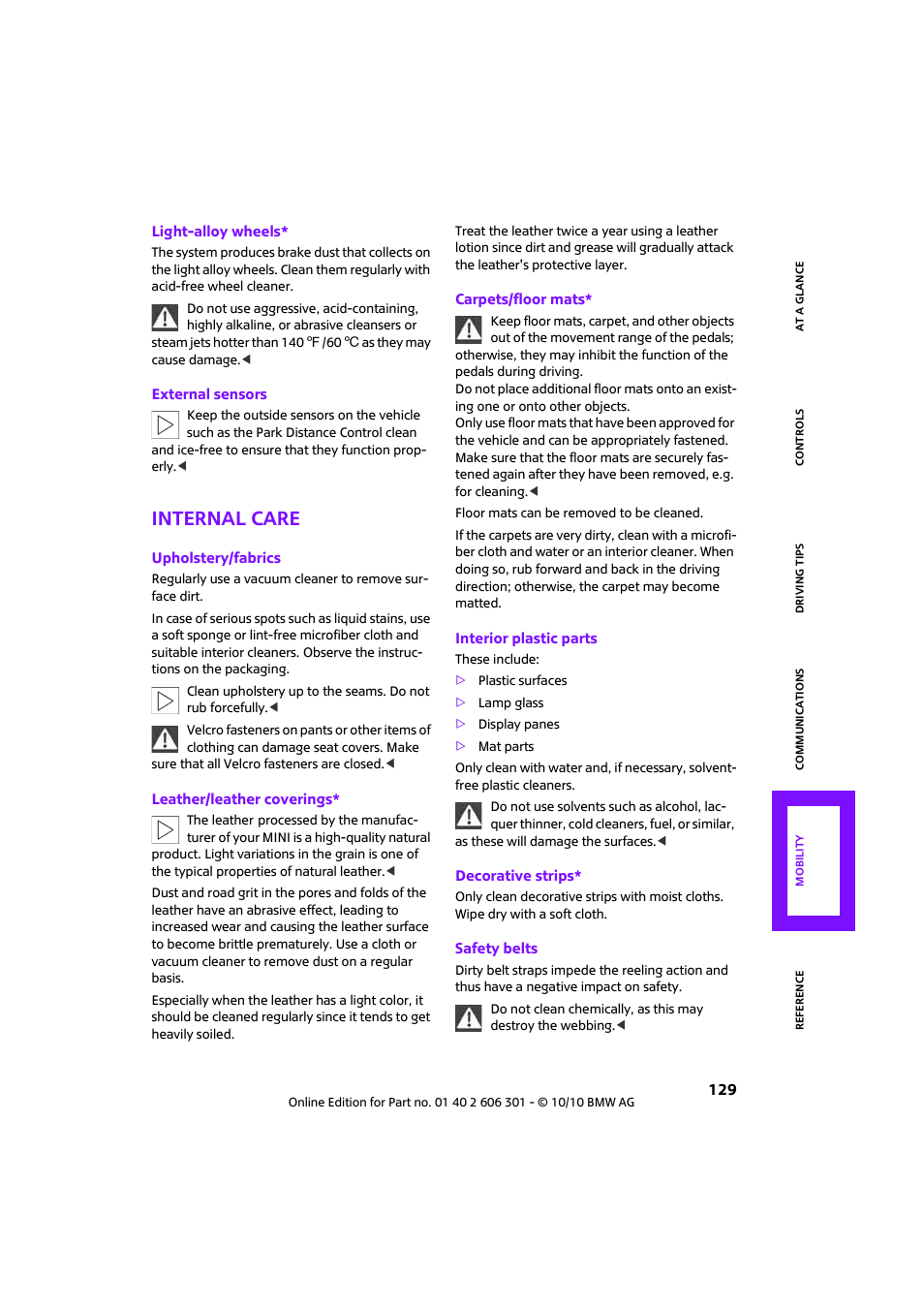 Internal care | Mini 2011 Countryman User Manual | Page 131 / 176