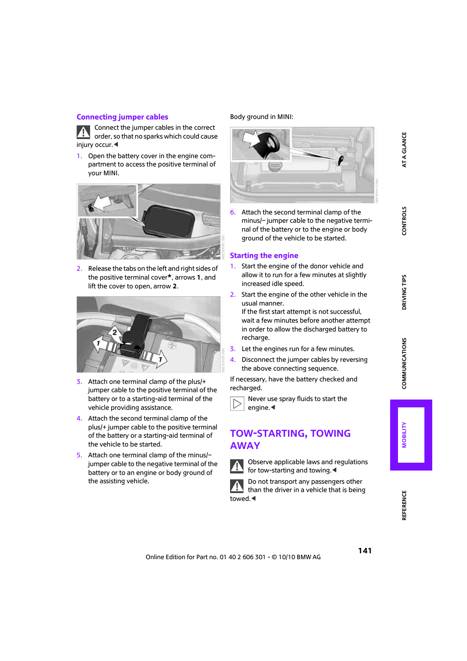 Tow-starting, towing away | Mini 2011 Countryman User Manual | Page 143 / 176