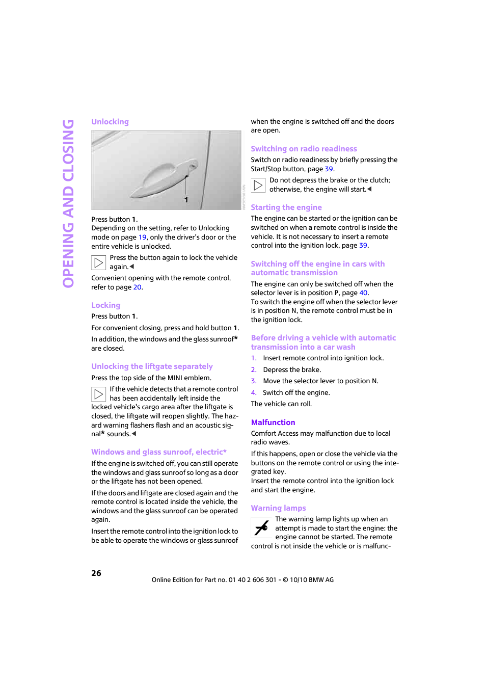 Opening and closing | Mini 2011 Countryman User Manual | Page 28 / 176