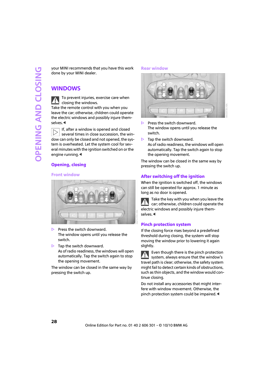 Windows, Opening and closing | Mini 2011 Countryman User Manual | Page 30 / 176