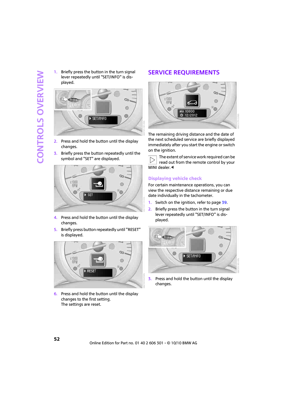 Service requirements, Controls overview | Mini 2011 Countryman User Manual | Page 54 / 176