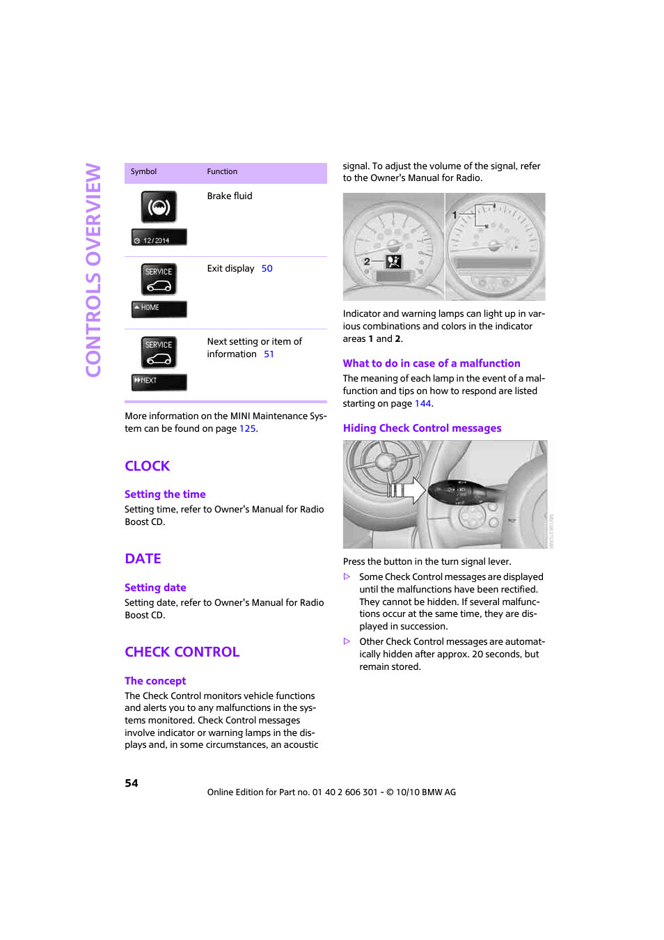 Clock, Date, Check control | Controls overview | Mini 2011 Countryman User Manual | Page 56 / 176