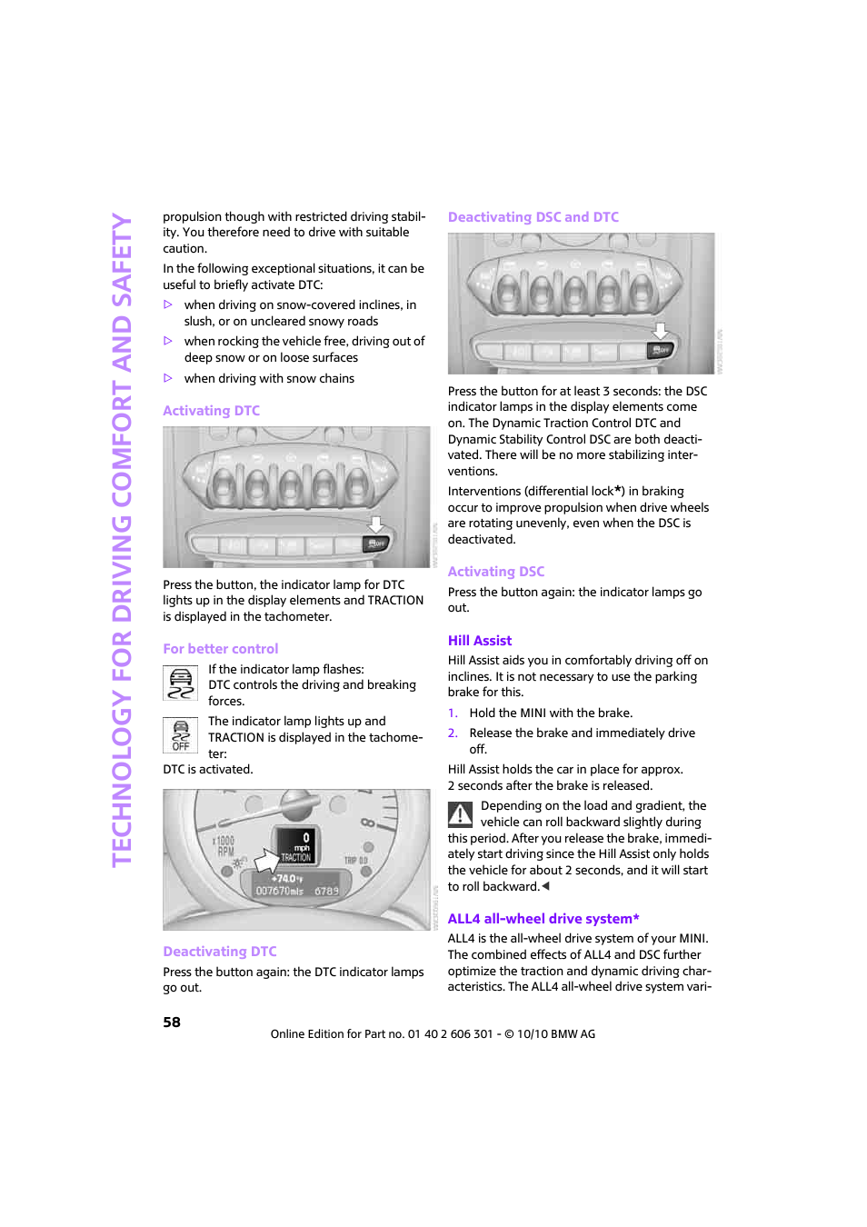 Technology for driving comfort and safety | Mini 2011 Countryman User Manual | Page 60 / 176