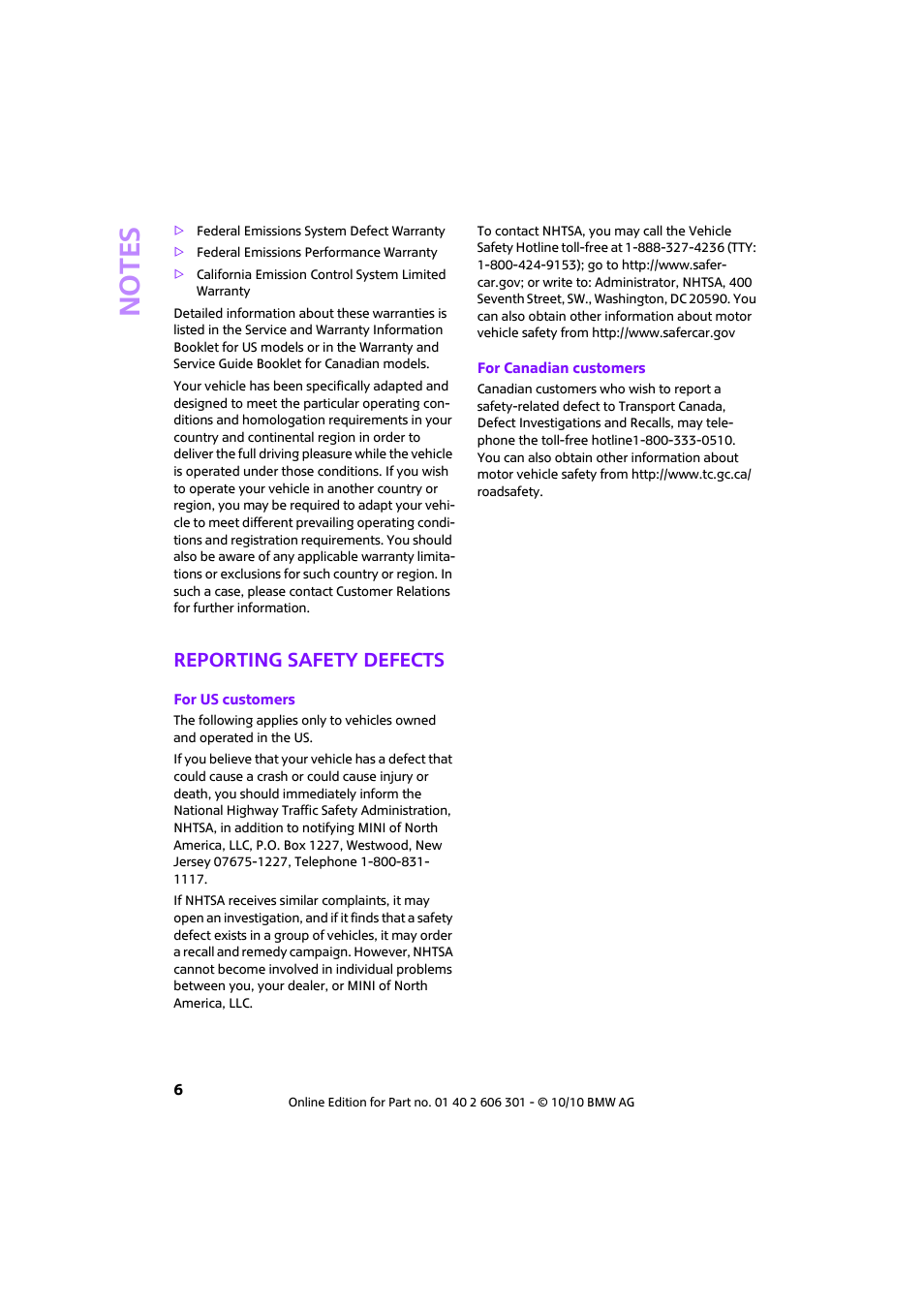 Reporting safety defects | Mini 2011 Countryman User Manual | Page 8 / 176
