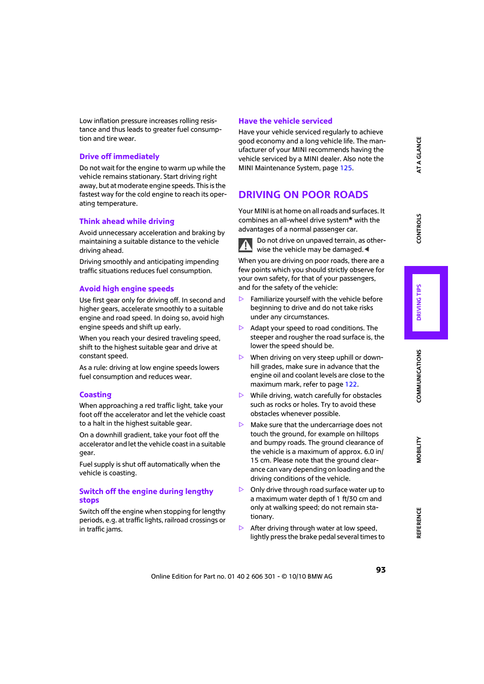 Driving on poor roads | Mini 2011 Countryman User Manual | Page 95 / 176