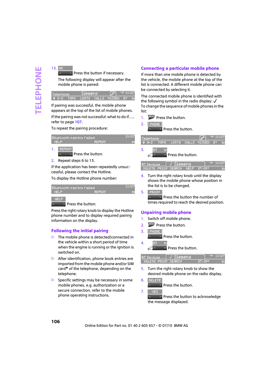 Telephone | Mini 2011 Cooper Convertible User Manual | Page 108 / 186