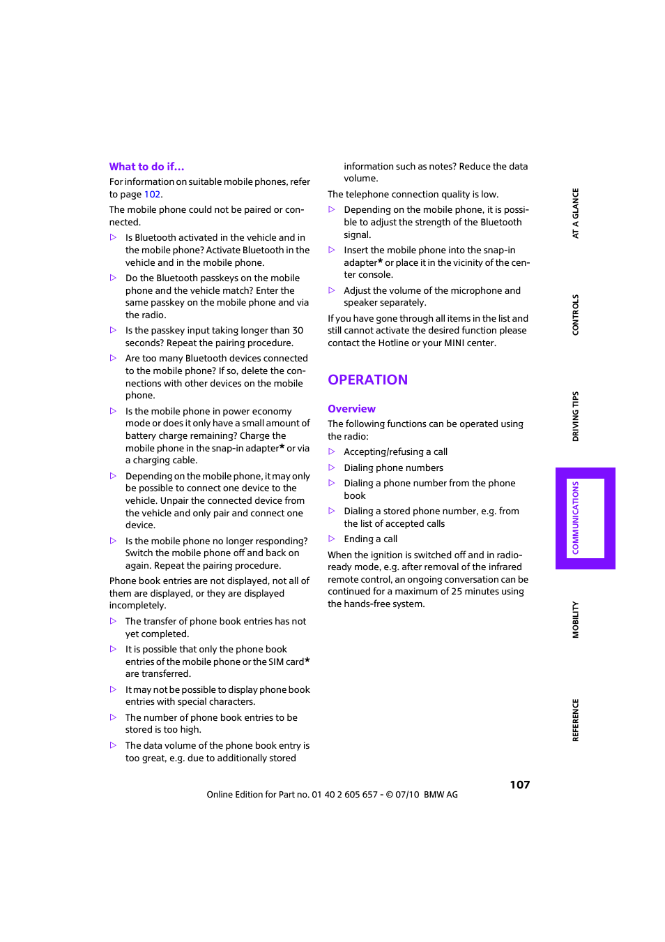 Operation | Mini 2011 Cooper Convertible User Manual | Page 109 / 186