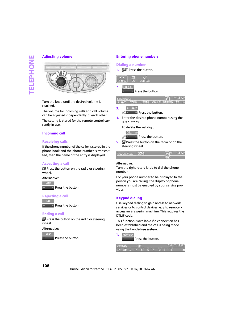 Telephone | Mini 2011 Cooper Convertible User Manual | Page 110 / 186