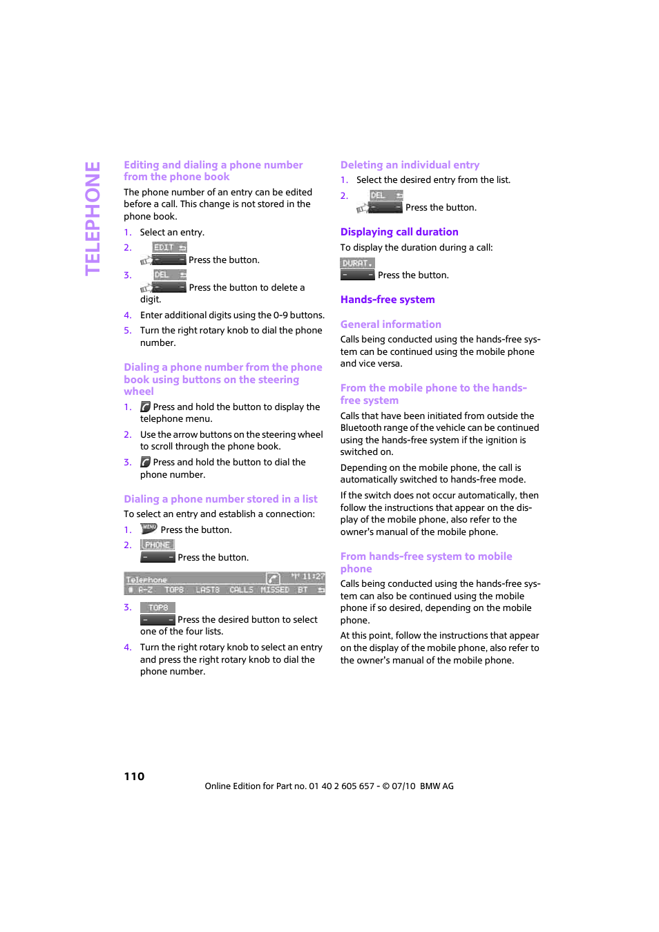 Telephone | Mini 2011 Cooper Convertible User Manual | Page 112 / 186