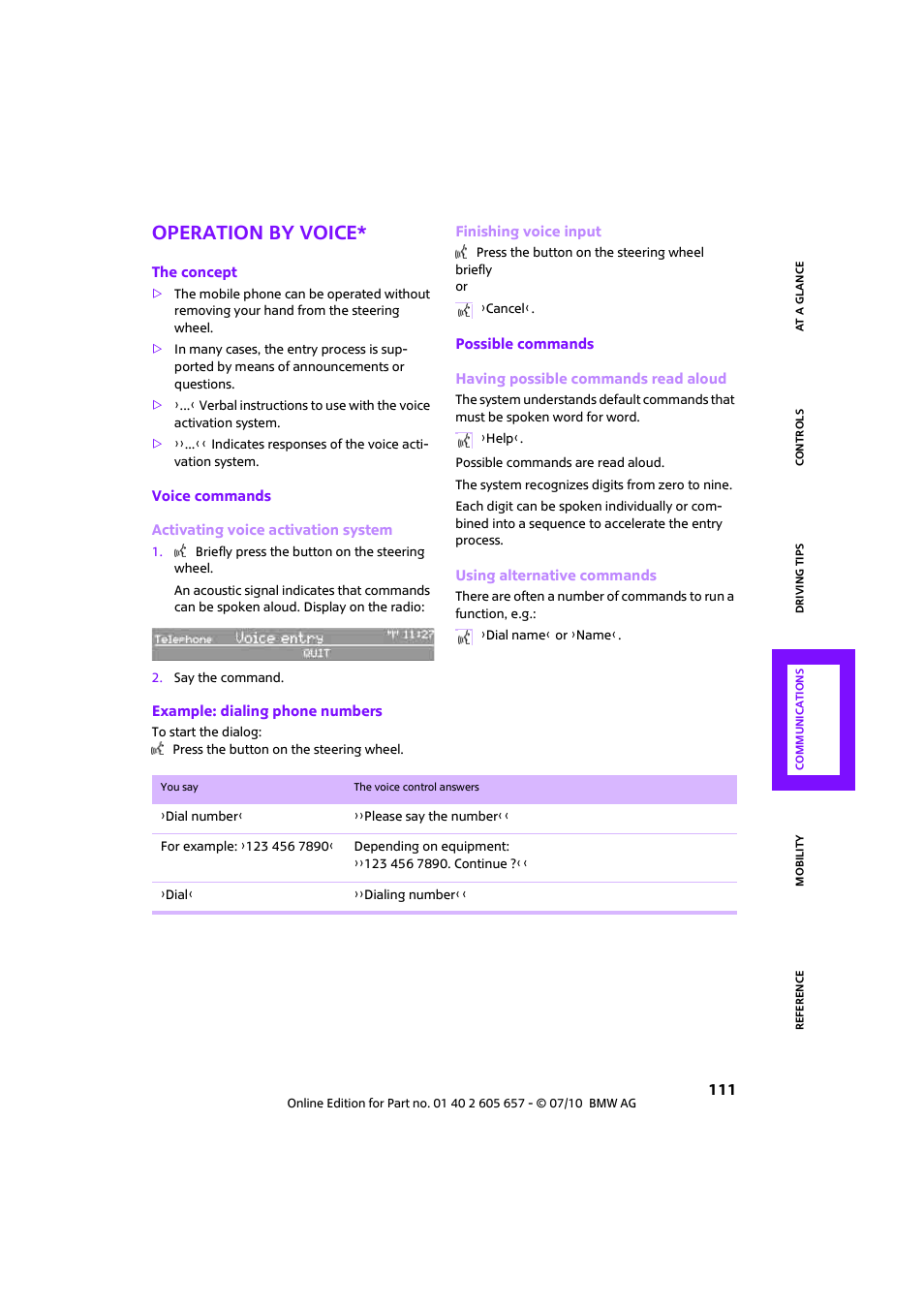 Operation by voice | Mini 2011 Cooper Convertible User Manual | Page 113 / 186