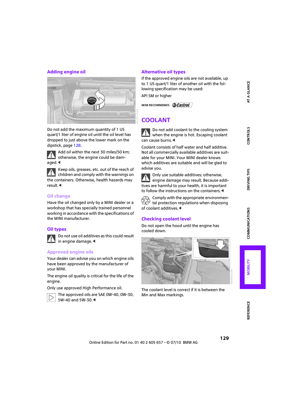 Coolant | Mini 2011 Cooper Convertible User Manual | Page 131 / 186