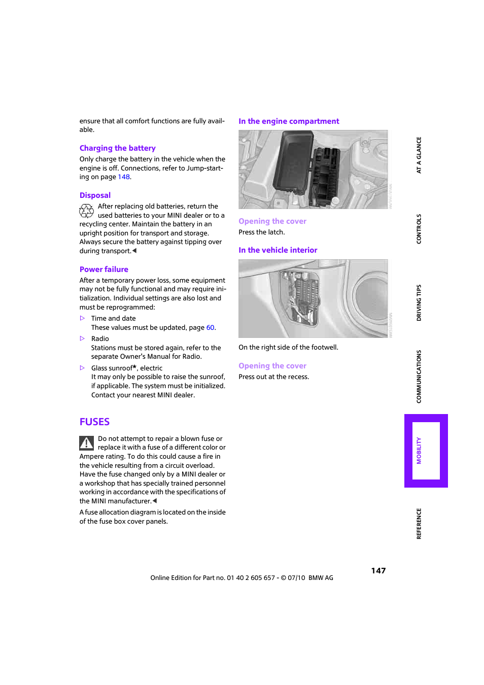 Fuses | Mini 2011 Cooper Convertible User Manual | Page 149 / 186