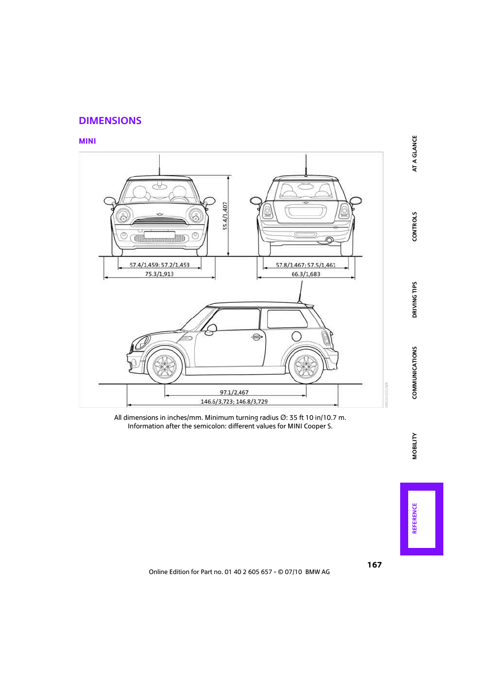 Dimensions | Mini 2011 Cooper Convertible User Manual | Page 169 / 186