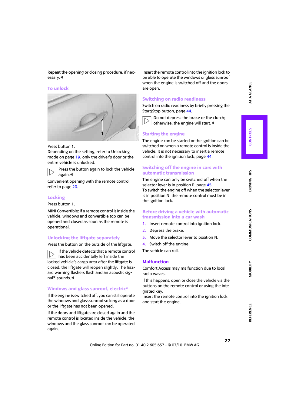 Mini 2011 Cooper Convertible User Manual | Page 29 / 186