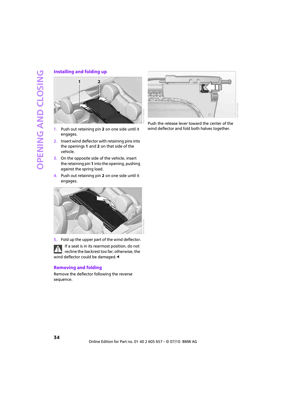 Open ing and closing | Mini 2011 Cooper Convertible User Manual | Page 36 / 186