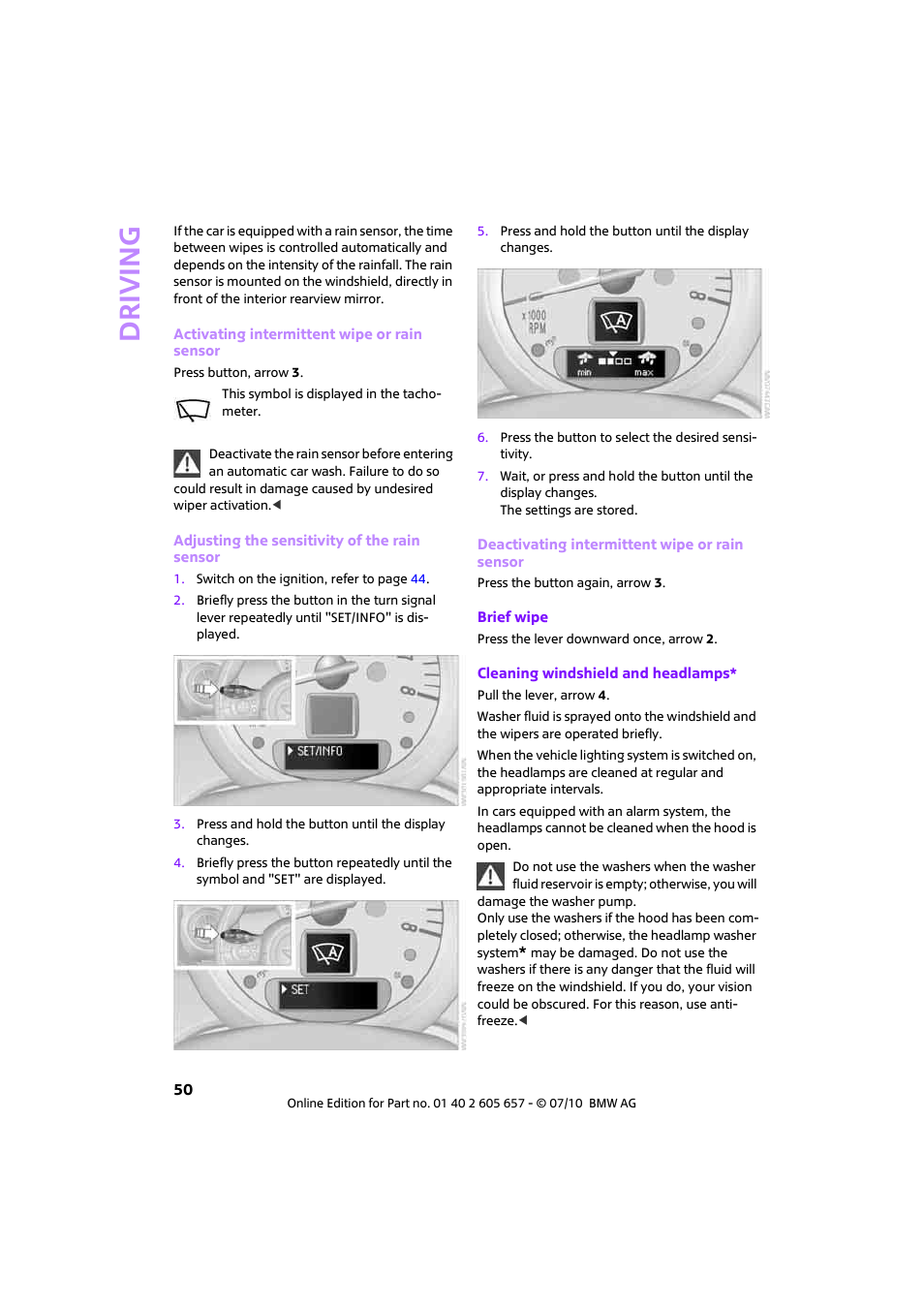 Driving | Mini 2011 Cooper Convertible User Manual | Page 52 / 186