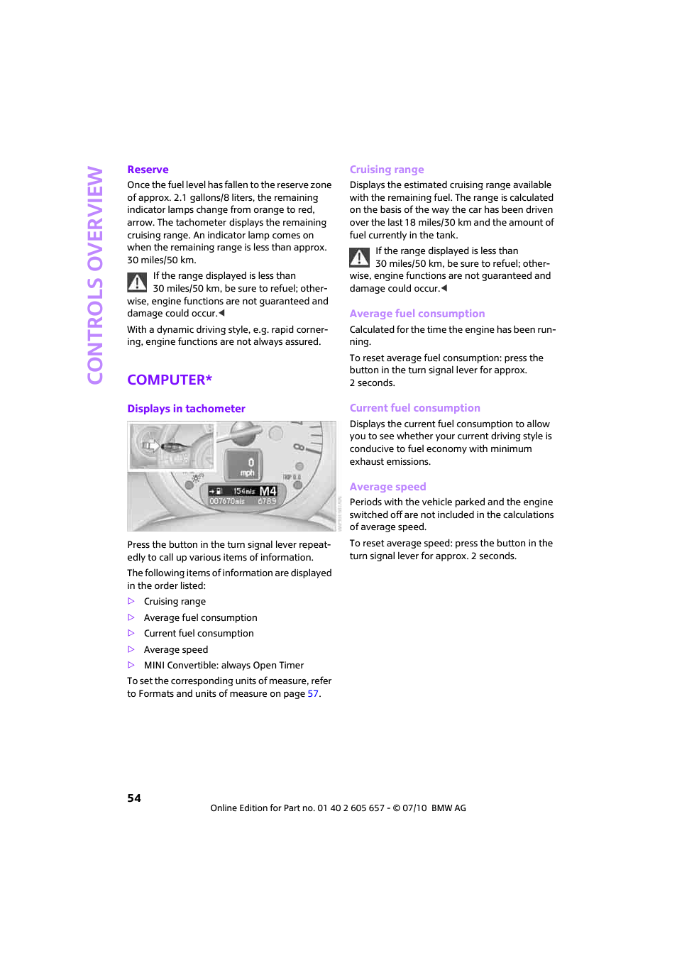 Computer, Controls overview | Mini 2011 Cooper Convertible User Manual | Page 56 / 186