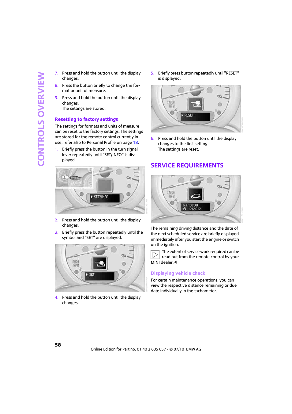 Service requirements, Controls overview | Mini 2011 Cooper Convertible User Manual | Page 60 / 186