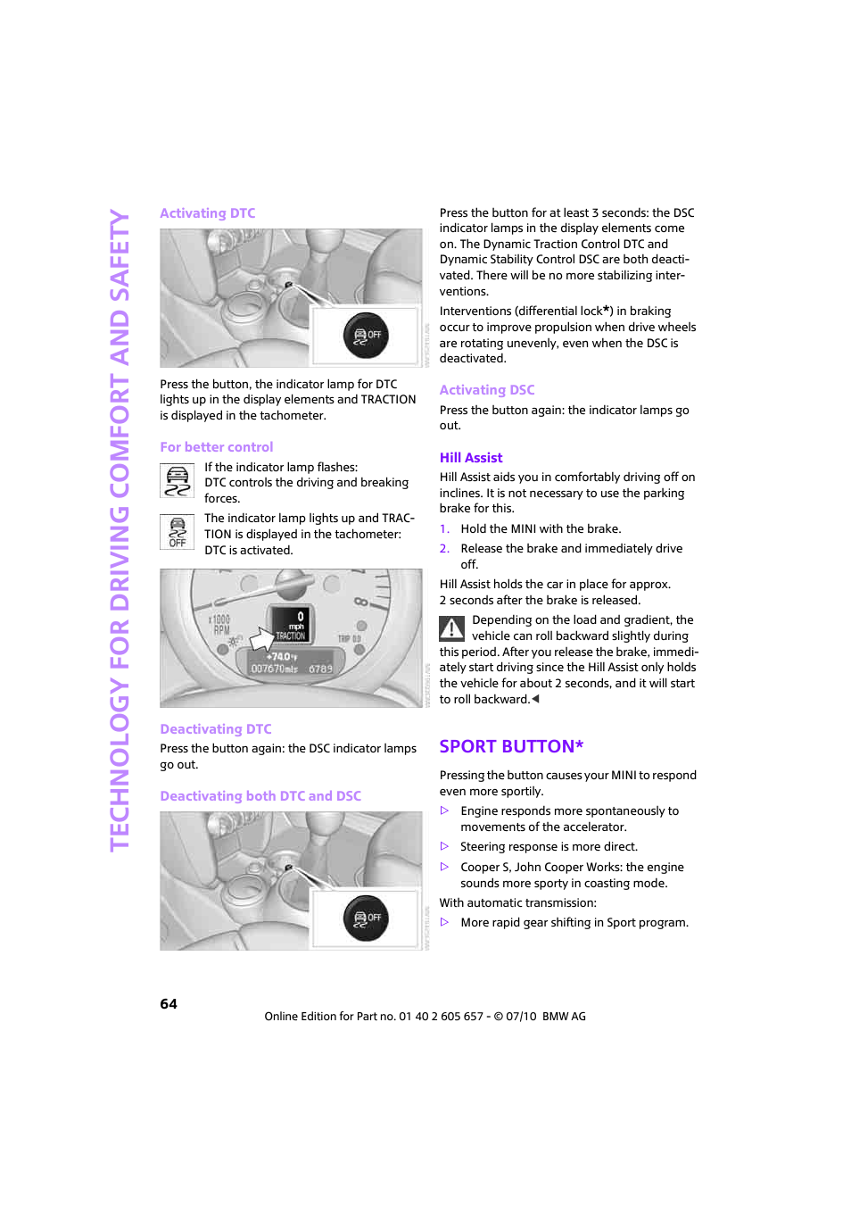 Sport button | Mini 2011 Cooper Convertible User Manual | Page 66 / 186