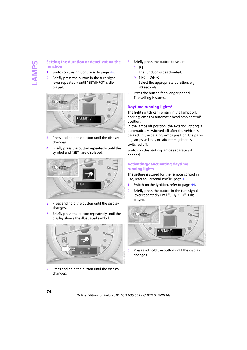 Lamp s | Mini 2011 Cooper Convertible User Manual | Page 76 / 186