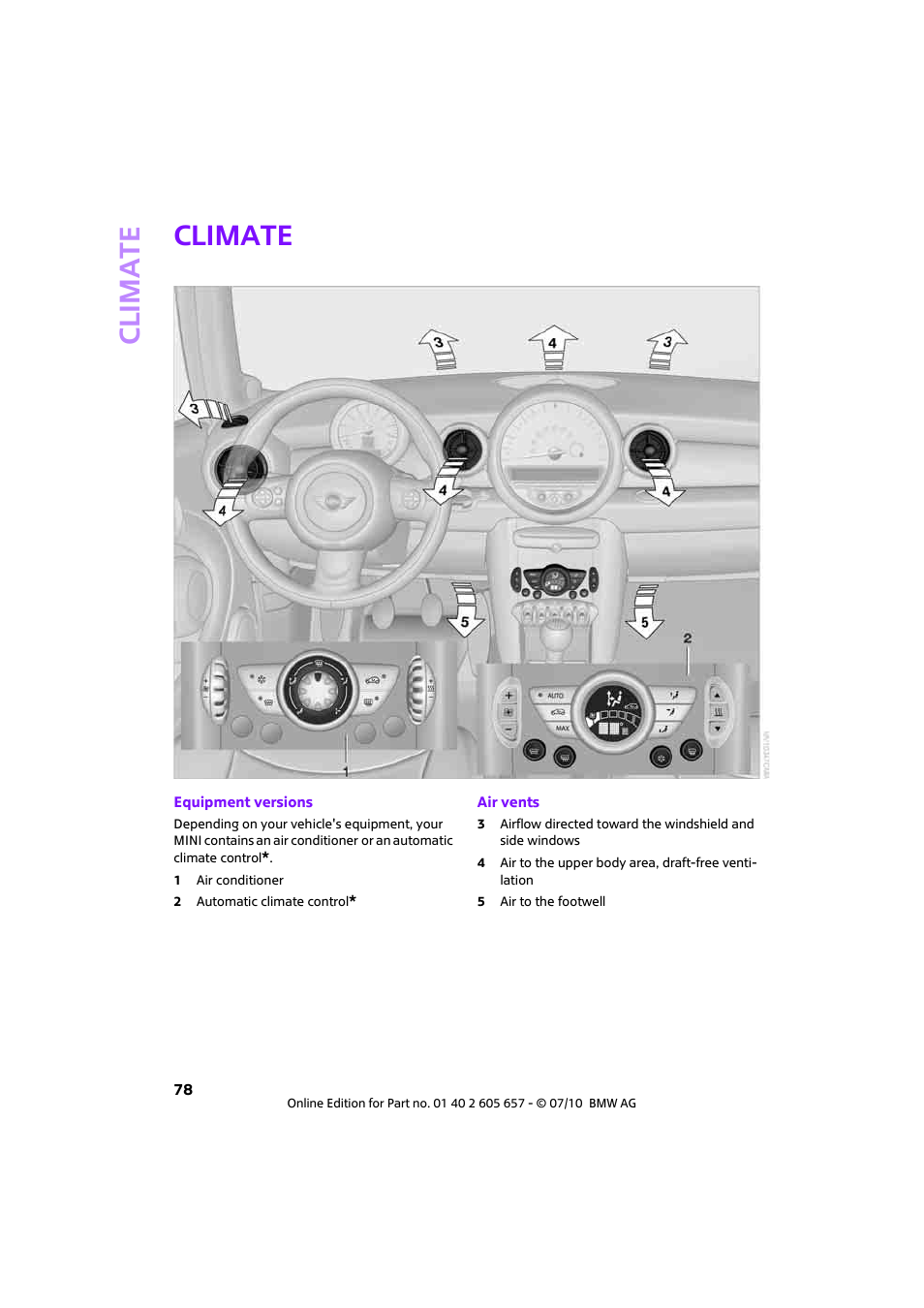 Climate, Climat e | Mini 2011 Cooper Convertible User Manual | Page 80 / 186