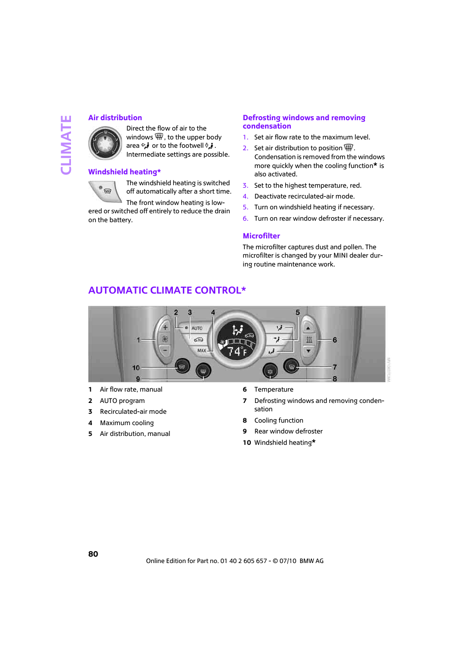 Automatic climate control, Climat e | Mini 2011 Cooper Convertible User Manual | Page 82 / 186