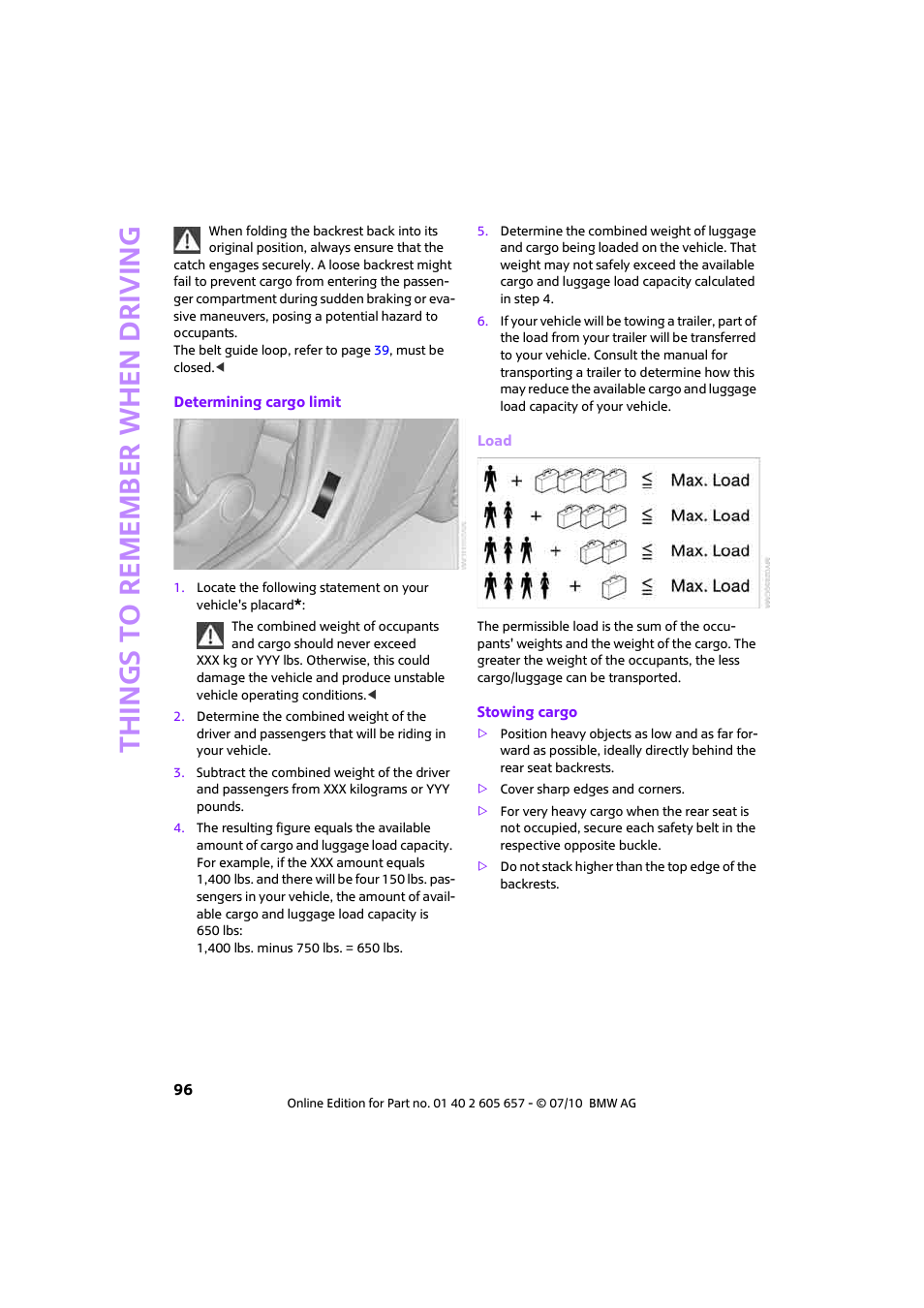 Things to remember when driving | Mini 2011 Cooper Convertible User Manual | Page 98 / 186