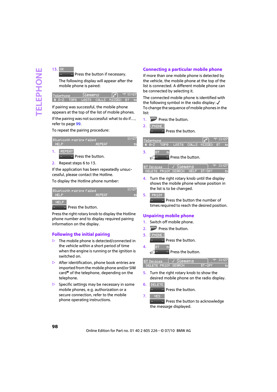 Telephone | Mini 2011 Clubman User Manual | Page 100 / 172