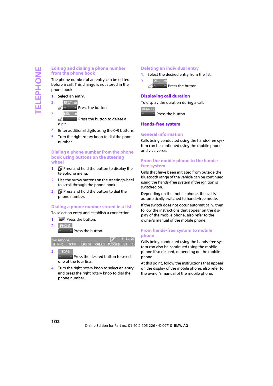 Telephone | Mini 2011 Clubman User Manual | Page 104 / 172