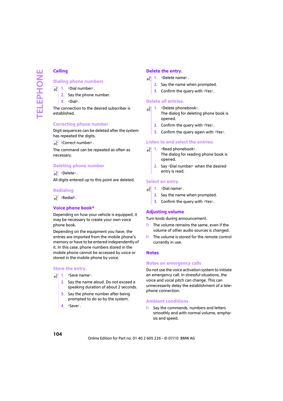 Telephone | Mini 2011 Clubman User Manual | Page 106 / 172