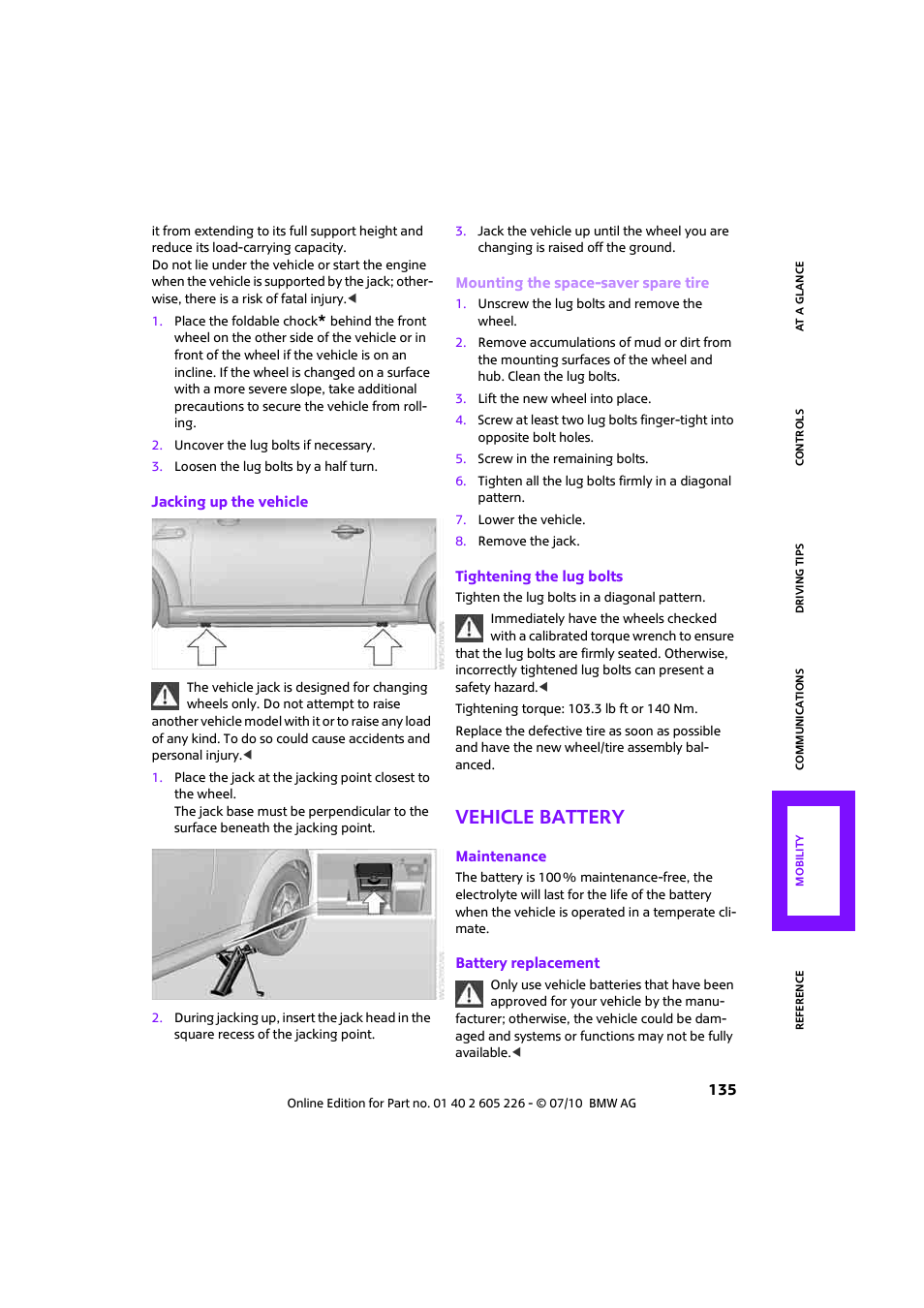 Vehicle battery | Mini 2011 Clubman User Manual | Page 137 / 172